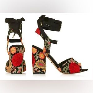 Topshop Royal Embroidered Black and Red Lace up sandals